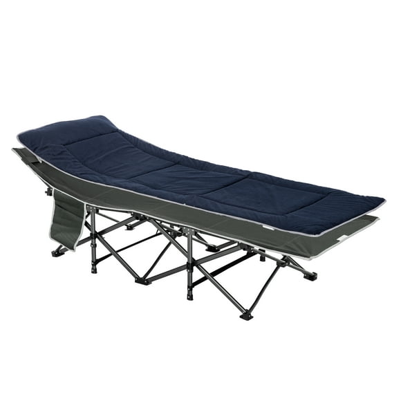 Outsunny Folding Camping Cot for Adults with Mattress & Pillow, Grey&Blue