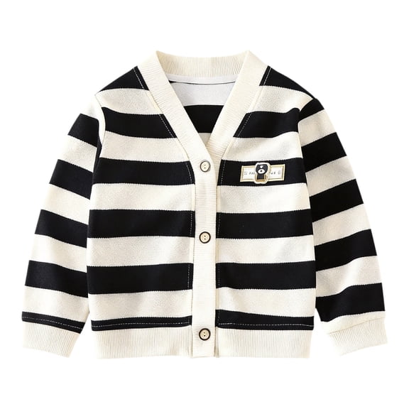 Kids Girl's Striped Cardigan Button down V Neck Lightweight Cropped Cardigan Sweater Boys Long Sleeve Warm Knit Sweatshirts