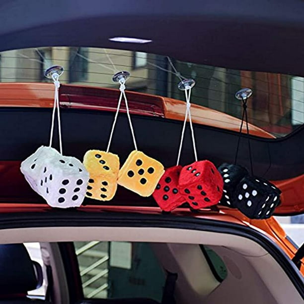 Retro Square Mirror Hanging Couple Fuzzy Plush Dice with Dots for Car  Interior Ornament Decoration 