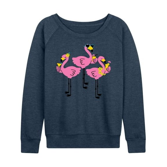 Instant Message - Three Flamingos Drinking - Women's Lightweight French Terry Long Sleeve Shirt