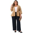thumbnail image 3 of DARING DIVA Plus Size Blazer Sleeve Open Front Peplum Work Suit Jacket 4X Khaki, 3 of 6