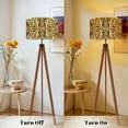 thumbnail image 4 of Wood Tripod Floor Lamp, Mid Century Wood Standing Lamp with 3 Color Temperature Dimmable Standing for Living Room, Bedroom, Office 3D Champaign Gold Diamond Decorative Flaxen Lamp Shade, 4 of 5
