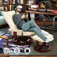 thumbnail image 6 of MCombo Swivel Recliner Chair with Wood Base and Ottoman, Faux Leather, 6 of 14