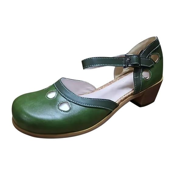 KIJBLAE Women's Sandals Clearance Summer Coarse Heel Sandals Match Color Princess Casual Single Shoes Green 39 Lady Sandals Rollback