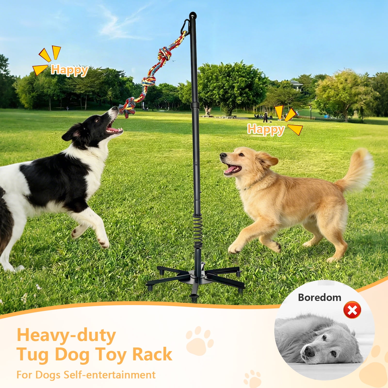 JDNRXO Adjustable Outdoor Dog Toy for Solo Play - 38.58"-44.49" Height with 6 Heavy-Duty Ground Stakes (11.81" Depth) & 1 Rope Toy for Backyard, Lawn, Park