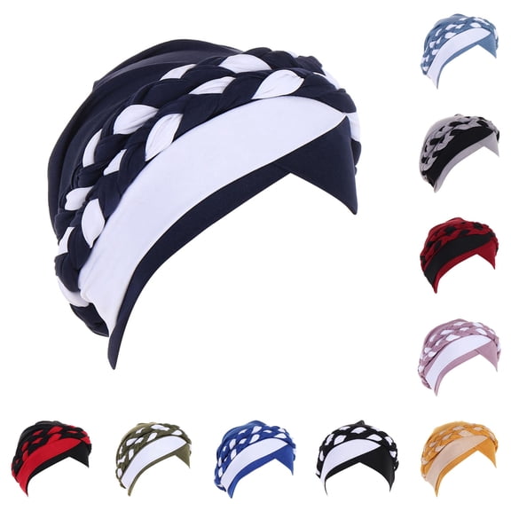 lnmuld Two Tone Braided Turban Hat Stretch Fashion Head Wrap Head Cover Size:One Size