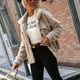 thumbnail image 4 of Women Fleece Coat, Women Fluffy Fuzzy Coat Thickened Pure Color Stripes Long Sleeve With Pockets For Female For Shopping, 4 of 8