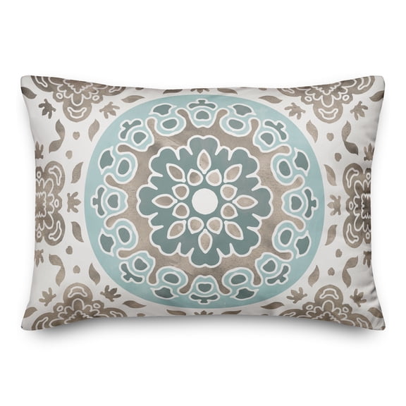 Creative Products Gray and Blue Flower Mandala 14x20 Indoor / Outdoor Pillow