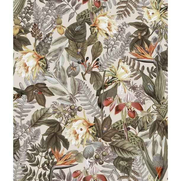RoomMates Tropical Flowers Brown Peel and Stick Wallpaper - Walmart.com