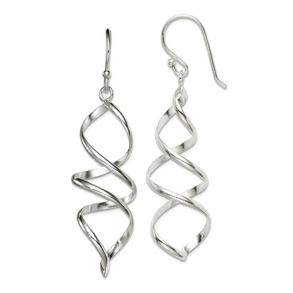 925 Sterling Silver Polished Shepherd hook Corkscrew Long Drop Dangle Earrings 53x15mm Wide Dangle Earring for Women