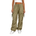 thumbnail image 3 of Hilzaten Baggy Straight Leg Cargo Pants for Women Elastic Waist Casual Loose Drawstring Sport Outdoor Solid Pockets Pants for Women, 3 of 7