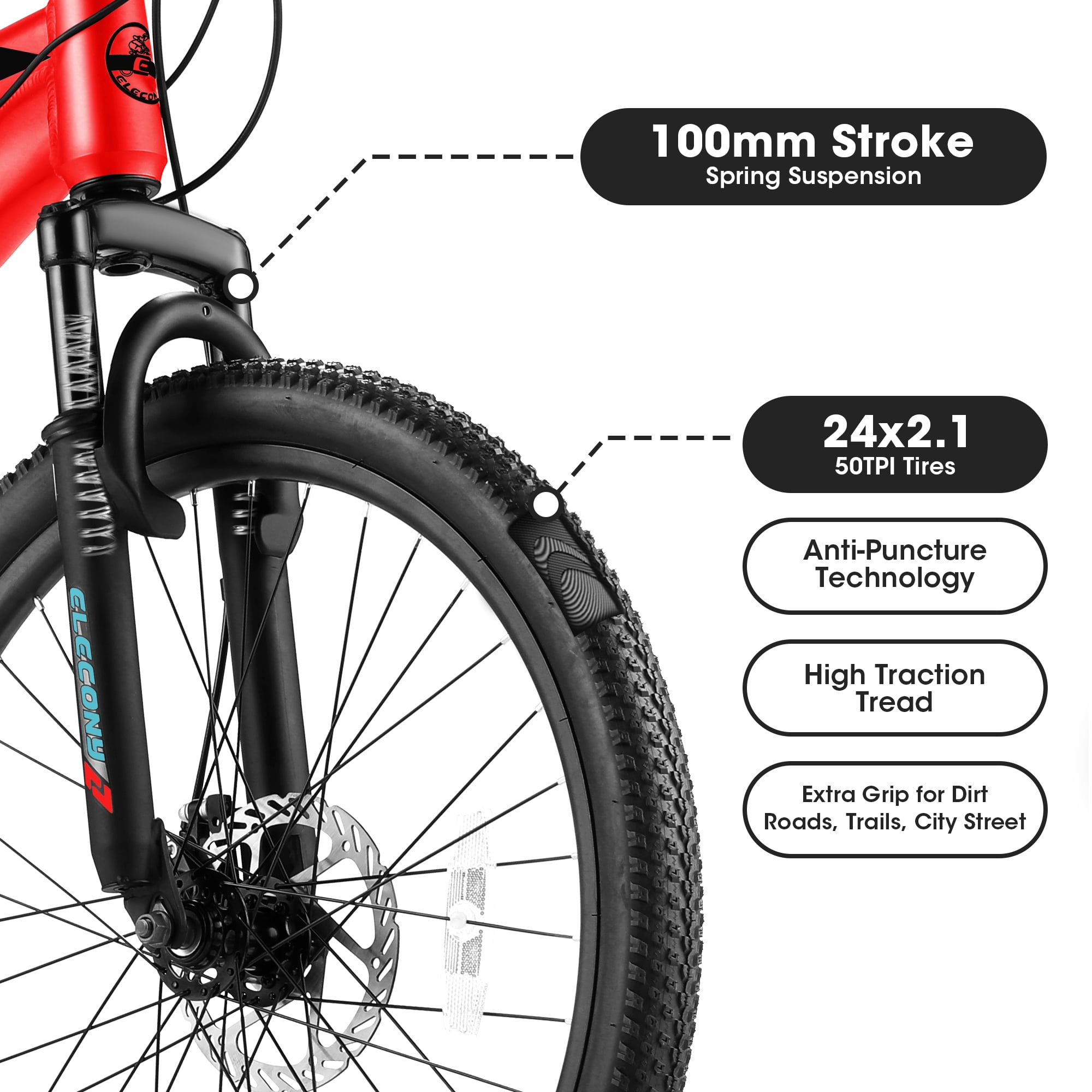 24 inch Mountain Bike for Teenagers,Shimano 21 Speed Mountain Bicycle with Mechanical Disc Brakes,Red