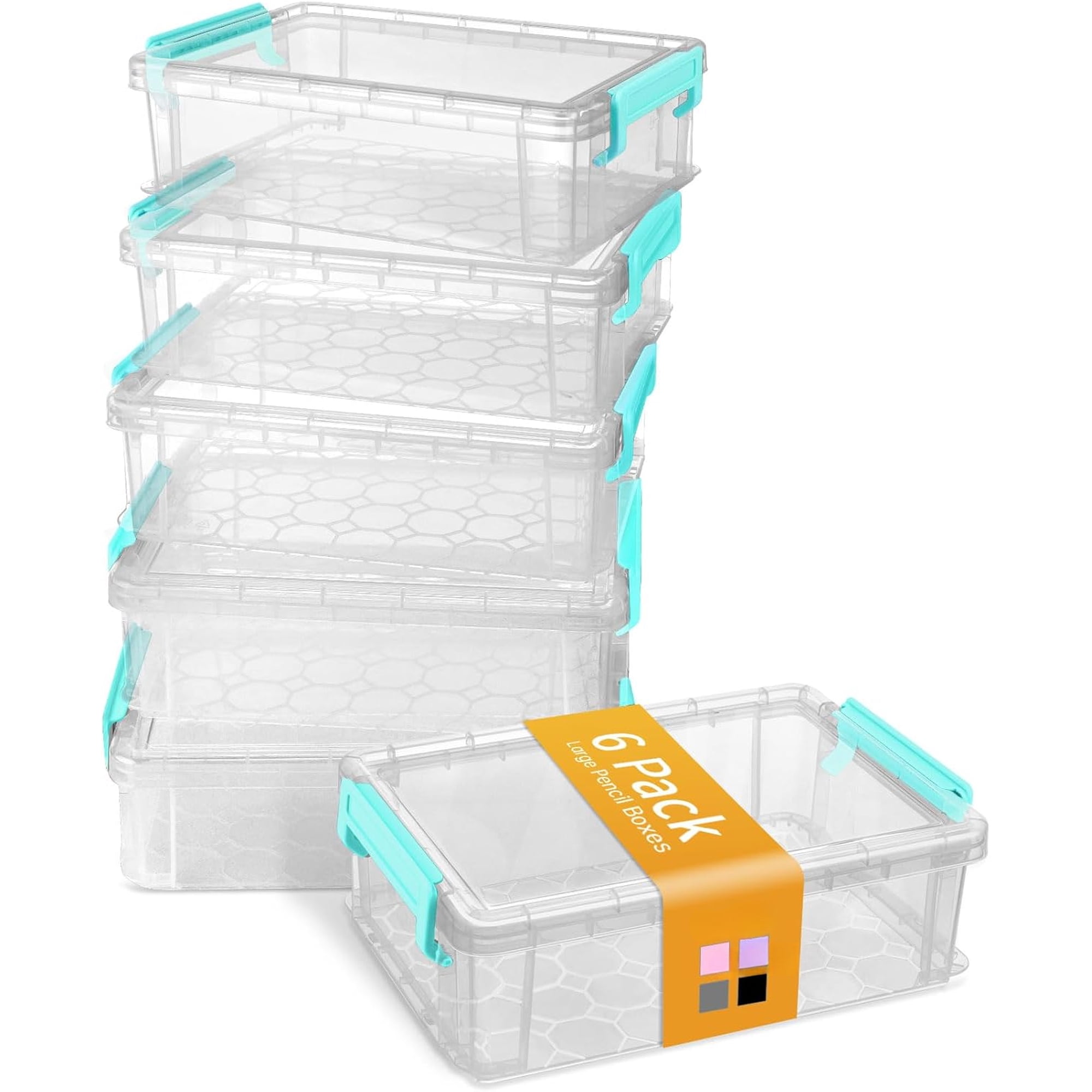 Plastic Pencil and Crayon Storage Boxes with Lids – Stackable Clear Organizers for Art Craft Pens and Teacher Supplies