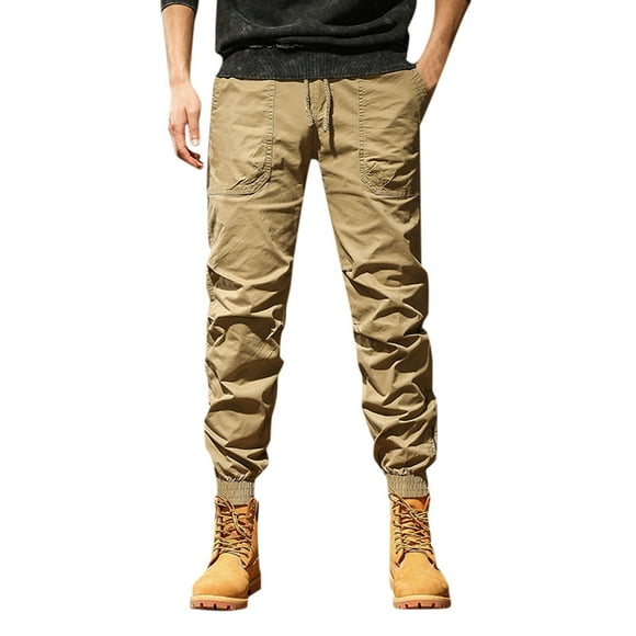 JHLZHS Men's Dress Pants Slim Fit Black Men's Spring and Autumn Wash Vintage Pocket Casual Pants with Tie Feet Zipper Workwear Pants Sports Elastic Pants Corduroy Pants Men Slim Fit