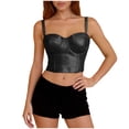 thumbnail image 2 of Mceream Corset Tops for Women Plus Size with Strap Push up Bustier Lingerie Going Out Pu Leather Bustier Club Top Black L, 2 of 9