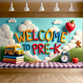 thumbnail image 6 of Colorful Welcome to Pre K Banner with School Bus Books Apples Alarm Clock Backdrop Decor for Preschool Opening Party Classroom Decorations Photography Props, 6 of 8
