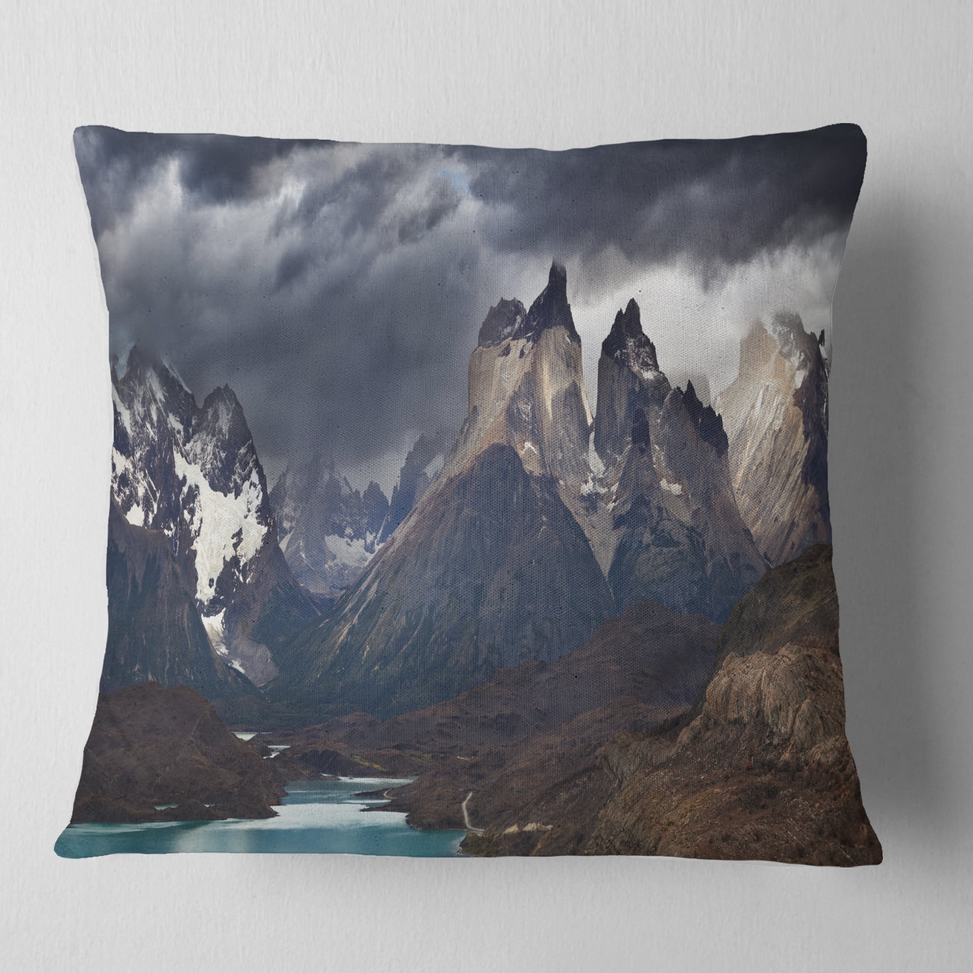 Designart Torres Del Paine Cuernos Mountains - Photography Throw Pillow - 18x18