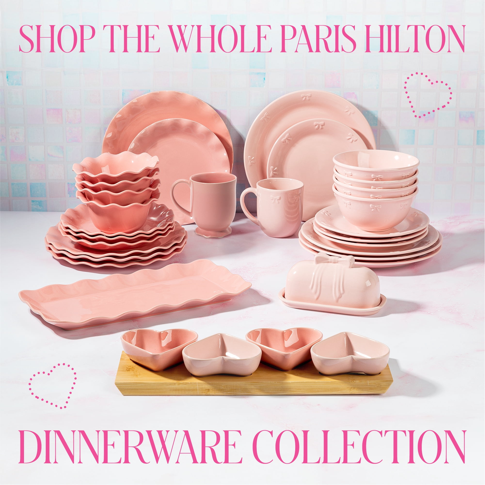 Paris Hilton London Collection 6.25-Inch Ceramic Soup Bowl, Cereal & Snack Bowl, Microwave Safe, Blush Pink with Embossed Bow Detailing