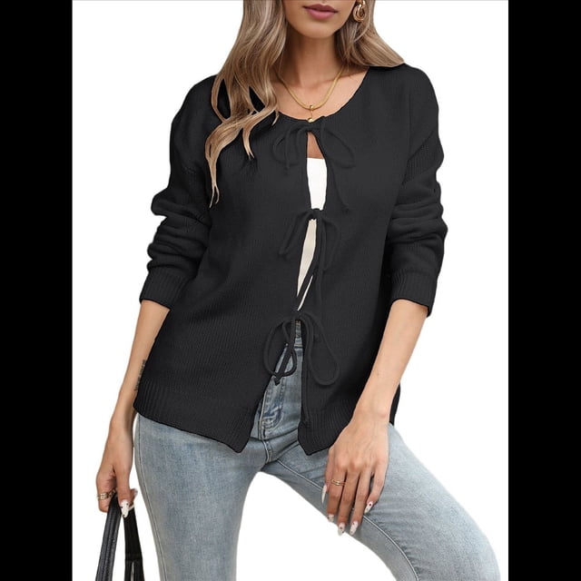 Suéteres para Mujer, Modernos, Otoño-Invierno, con Abertura Frontal, Larga, Botones, Chaqueta Corta para Dama. Negro XL