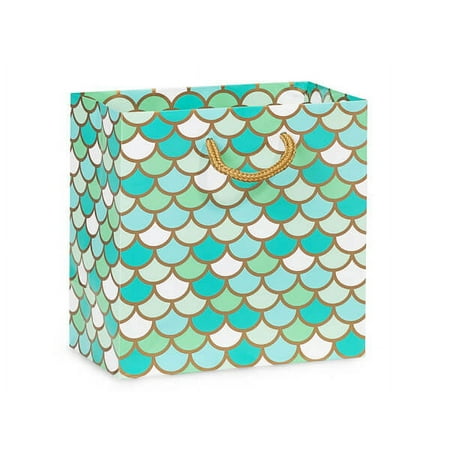 100 PK, Mermaid Paradise Gloss Gift Bags, Jewel 6.5 x 3.5 x 6.5" For Party, Holiday & Events