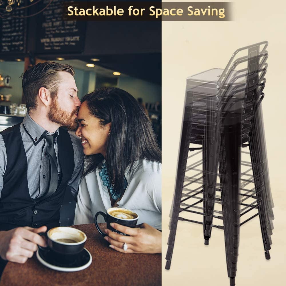 Dkelincs Metal Bar Stools Set of 2 Industrial Counter Height Barstools Bistro Trattoria Metal Chairs with Back 30 inch Tolix-Style Modern Bar Chairs Stackable for Patio, Cafe, Farmhouse, Black