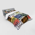 thumbnail image 2 of Ambesonne Retro Bedding Set 4 Pcs, Vintage Travel Plate, Queen, Green Blue Yellow, 2 of 2