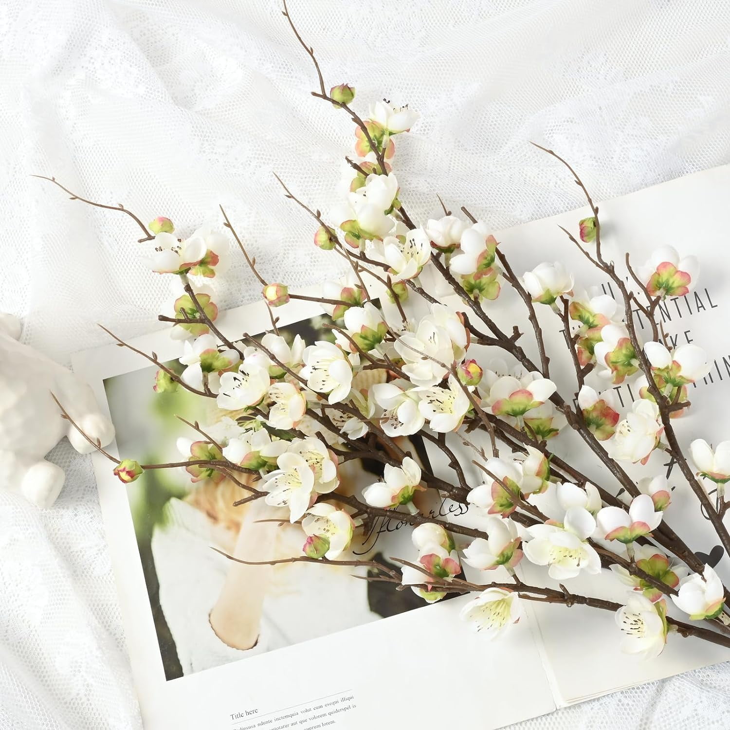 Cherry Blossom Branches for Vases, 36'' Faux Cherry Blossom Tree Decor with Long Stems, Artificial Flowers for Spring Home Indoor Outdoor Decoration (Yellow)