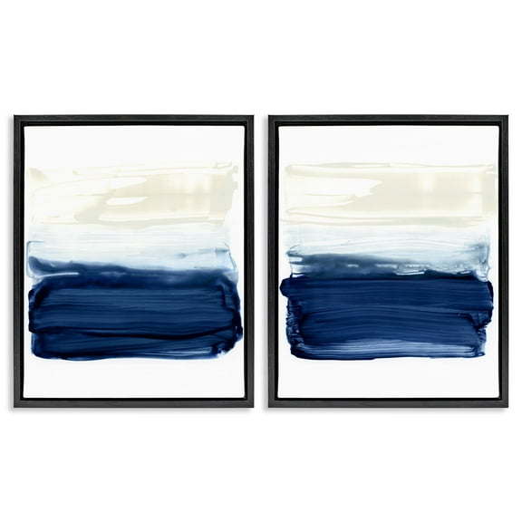 Stupell Industries Coastal Brushstrokes Abstract Beach Abstract Painting Black Floater Framed Canvas Art Print Wall Art, 17 x 21, Set of 2