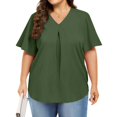 thumbnail image 4 of yillto Womens Plus Size Blouse Ruffle Sleeve V Neck Pleated Casual Business Dressy Tops Summer Loose Shirt, 4 of 6