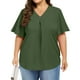 thumbnail image 4 of Karight Womens Plus Size Tops Short Sleeve V Neck Tunic Casual Loose Fit Summer Shirt Pleated Curve Hem Side Split Blouses, 4 of 7