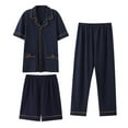 thumbnail image 2 of Afuyipoi Mens Pajamas Set 3PC,Button Down Breathable Casual Short Sleeved Button Down Sleepwear Navy L, 2 of 3