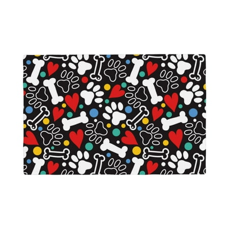 

Table Placemats Set of 4 - Paw And Bones 12x18 In Faux Linen Double Heat Resistant Place Mats Cloth Indoor/Outdoor Placemats Washable Table Mats for Dining Kitchen Party