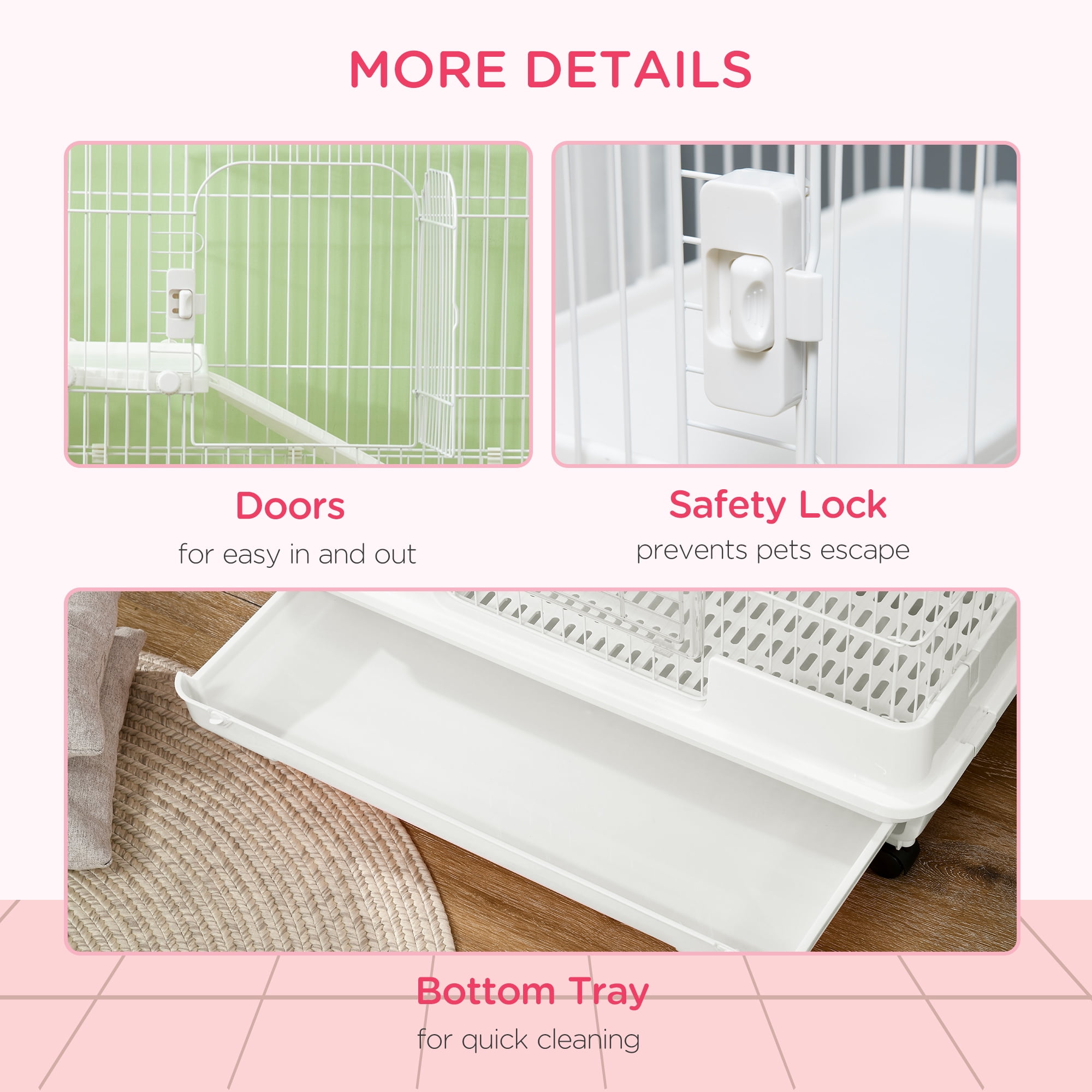 Pawhut L 4-Level Indoor Small Animal Cage Rabbit Hutch Multi Activity Exercise Centre with Universal Wheels Brakes Slide-out Tray - White