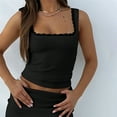thumbnail image 6 of Women'S Y2k Summer Tops Square Neck Lace Trim Crop Tank Black S, 6 of 9