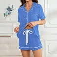thumbnail image 2 of Patlollav Womens Two Piece Solid Color Casual Comfortable Home Pajamas Short Sleeve Shirts and Shorts Set, 2 of 6