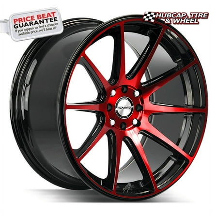 Shift Gear 18X9 Gloss Black Candy Red Machine Custom Wheel- 5x100 Bolt Pattern, 30mm Offset