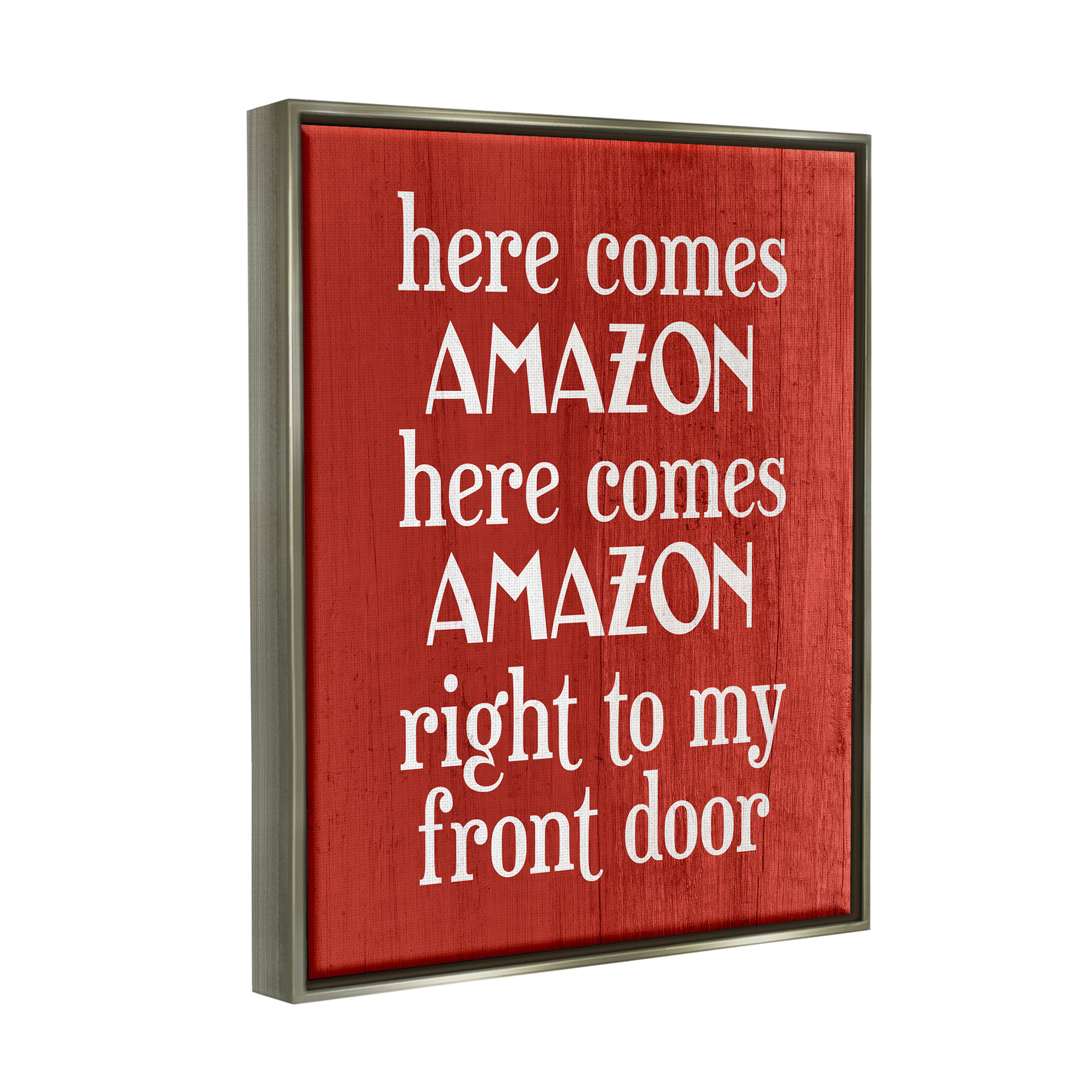 Stupell Industries Here Comes Amazon Funny Song Graphic Art Luster Gray Floating Framed Canvas Print Wall Art, Design by Lil' Rue
