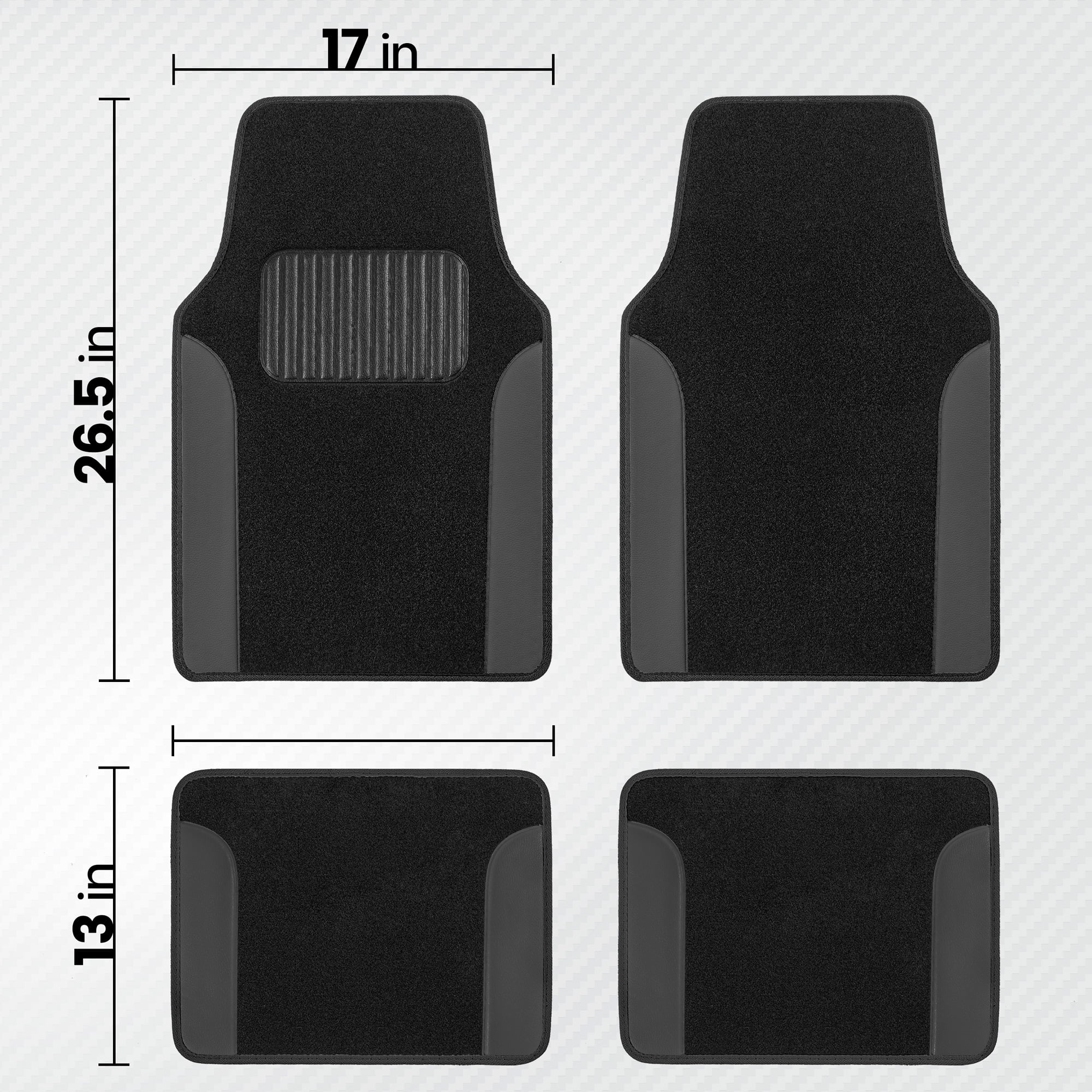 BDK Floor Mats for Cars, Two-Tone Carpet Car Floor Mats with Faux Leather Accents, Automotive Floor Mat Set with Built-In Heel Pad, Stylish Interior Car Accessories (Gray)