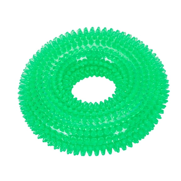 Green Large Spiky Dog Toy, Squeaky TPR Chew Ring for Aggressive Chewers 1 Piece, Durable Interactive Training Circle, Dental Care Teething Aid 4.9 Inch