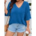 thumbnail image 2 of Plus Size Women Ribbed Knit T‑Shirt V‑Neck Half Sleeve Loose Casual Top, 2 of 6