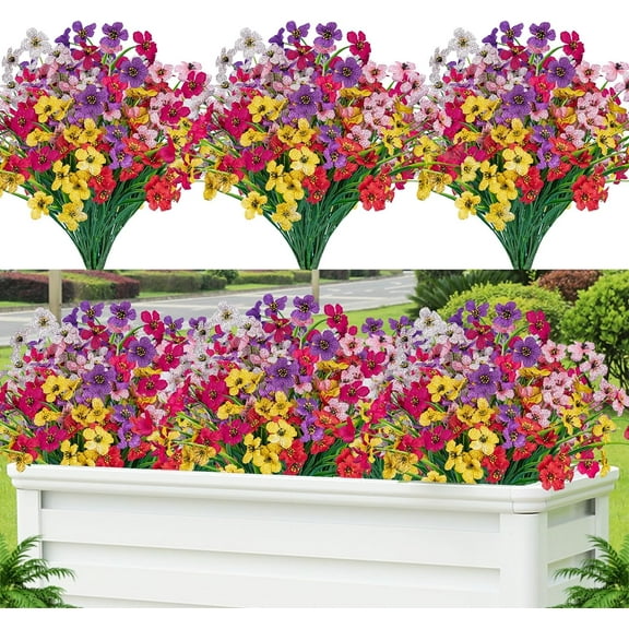 Namzi UV Resistant Artificial Flowers 12 Pcs Mix Colors Outdoor Plastic Flowers, Weatherproof Faux Shrubs for Outside, Artificial Shrubs for Outdoor Decor