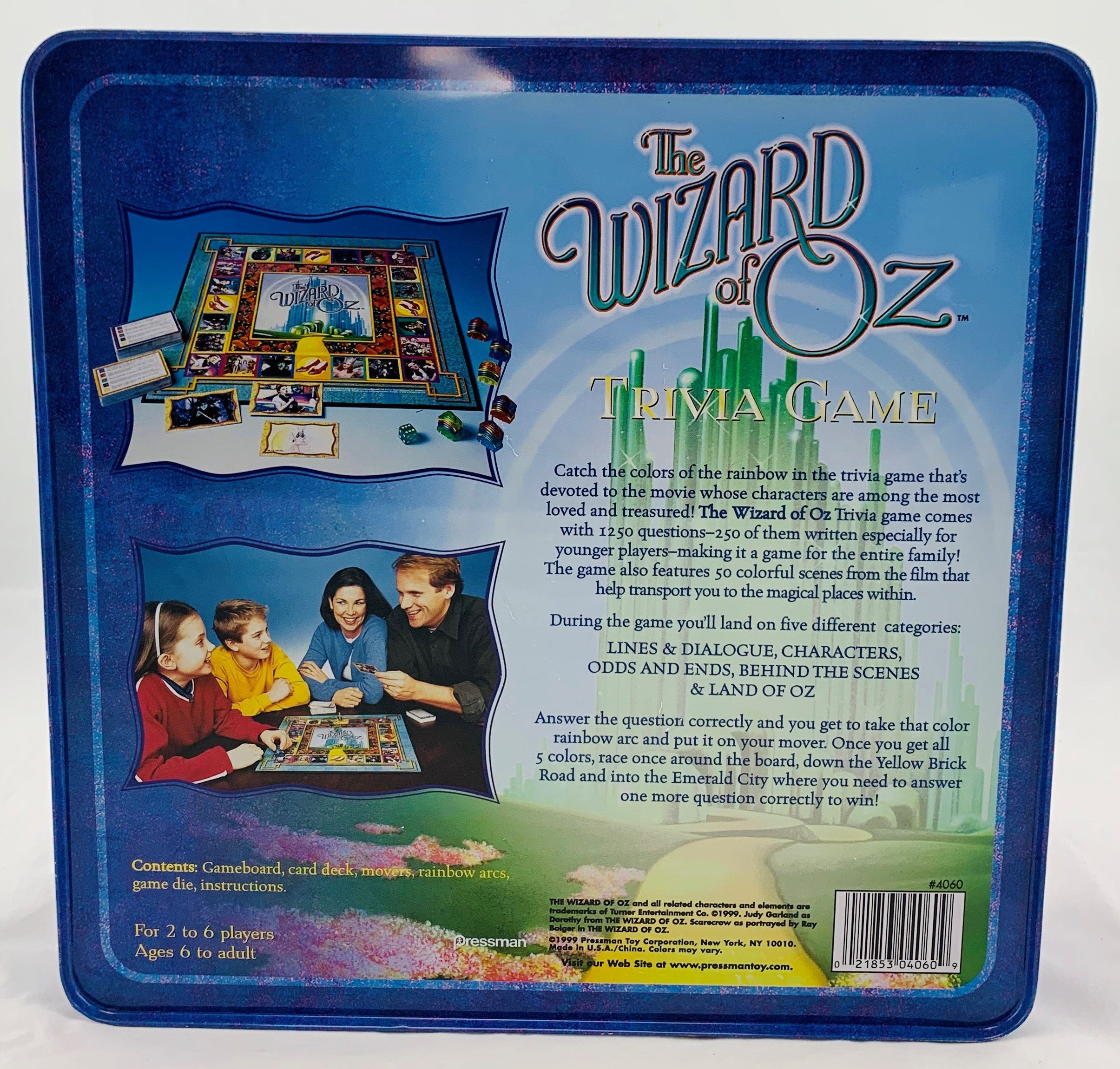 Pressman Wizard of Oz Trivia Game Metal Collector Tin 2 to 6 Players for sale online