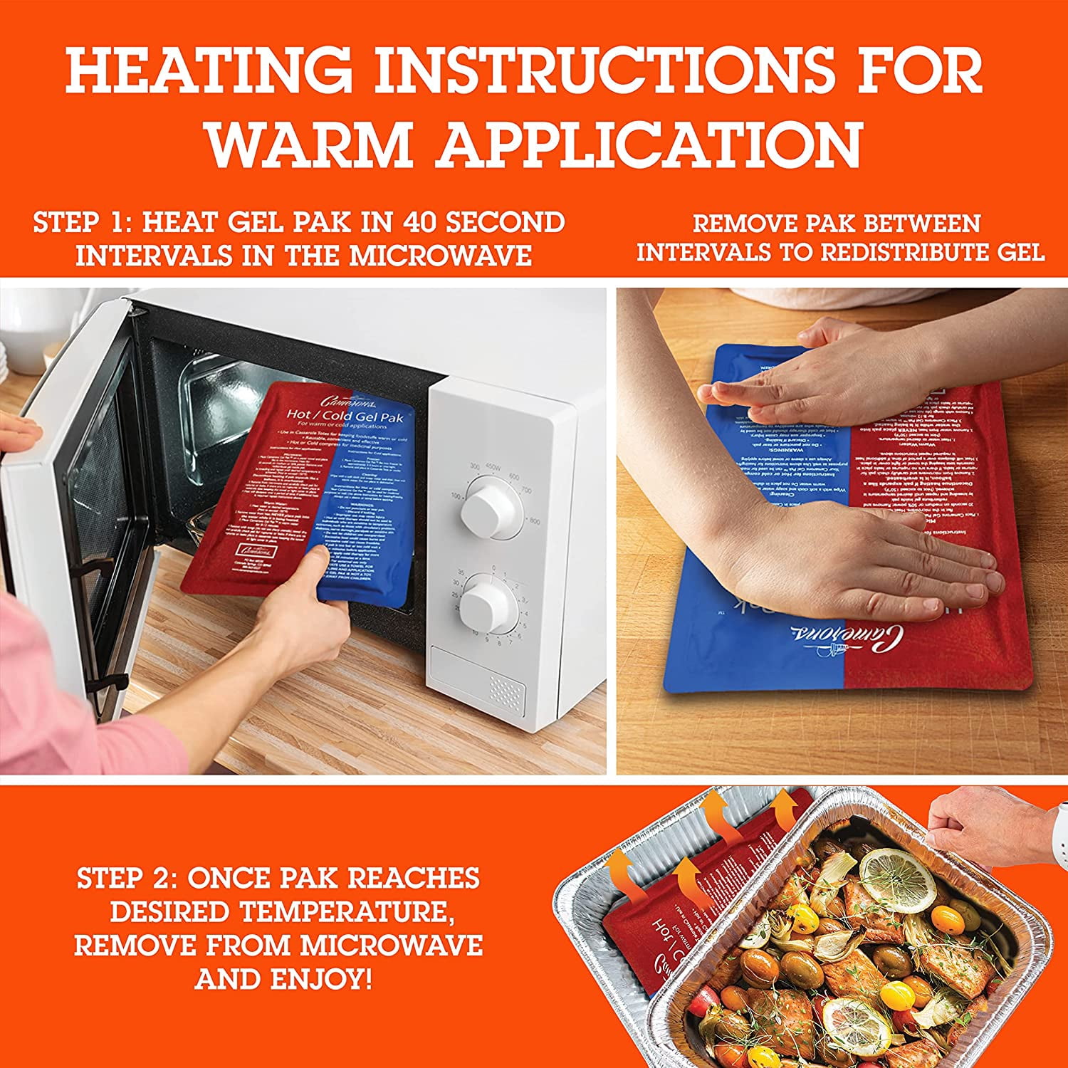 Camerons Hot or Cold Gel Pack Set of 2- XL Size (8 x 11") Reusable Ice Pack for Icing and Heating Injuries, Keeping Food Warm or Cold During Travel- Microwave and Freezer Safe