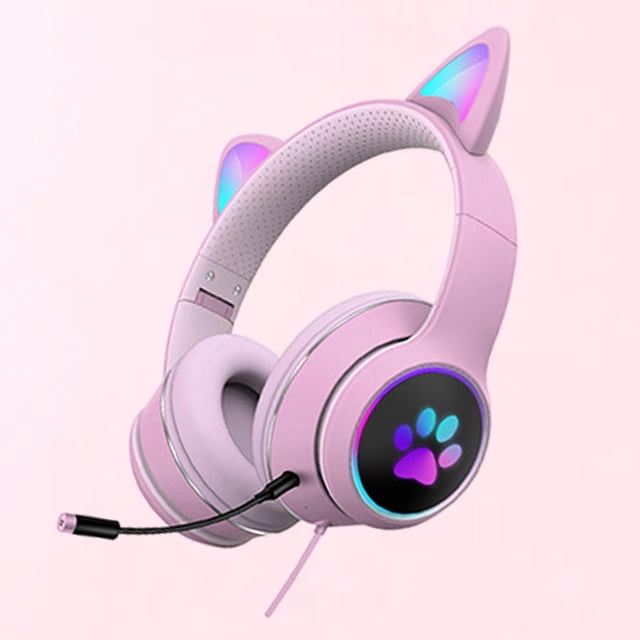 Auriculares con cable de oreja de gato shamjiam RGB Sonido estéreo 7.1 canales Rosa