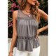 thumbnail image 2 of Camisa sin mangas con bordado de encaje para mujer, camisetas sin mangas elegantes con cuello redondo y dobladillo con volantes, 2 of 5