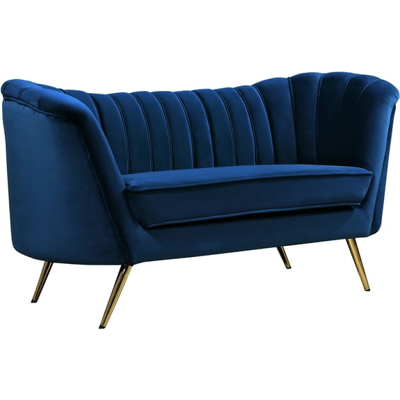 Velvet Loveseat Sofa, Small Living Room Seating, Navy Blue Couch