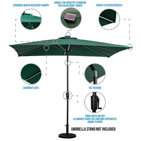 Sun Ray - 9'x7' Rectangular Next Gen Solar Lighted Umbrella - Teal