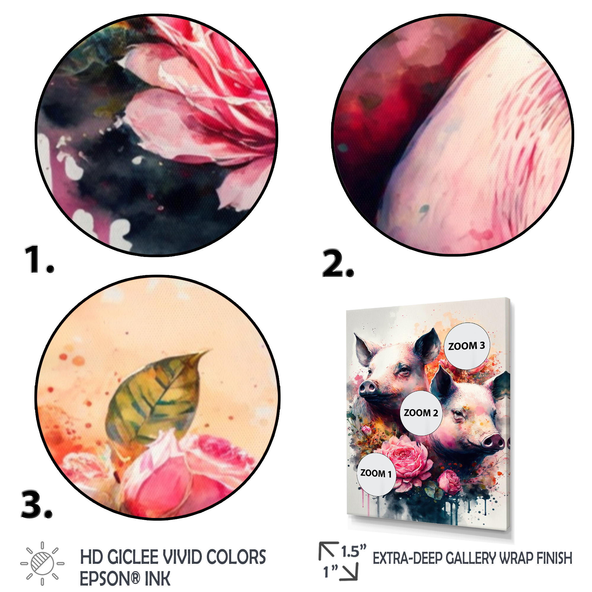 Designart Cute Pigs Floral Art Canvas Wall Art