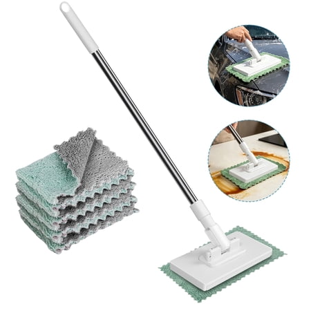 EEEkit Snap Grip Mini Mop with 4 Reusable Cloth Pads, Zero-Touch Small Dust Mop for Kitchen Counter, Bathroom & Tight Spaces, 39.3" Retractable Handle