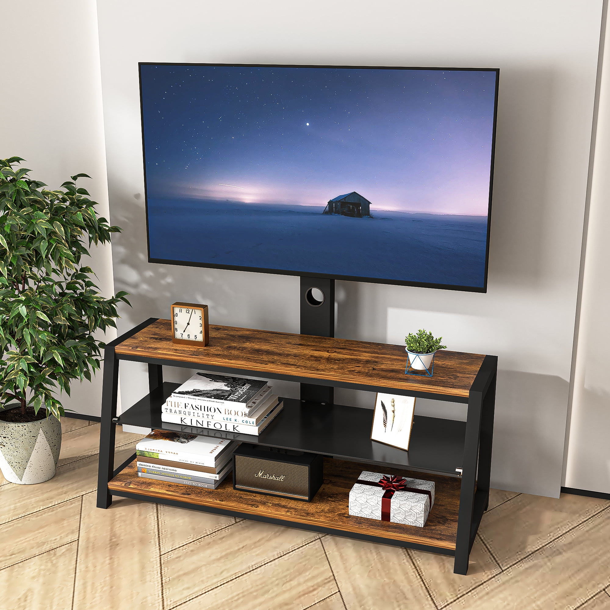 Spaco 3-Tier Entertainment Stand TV Stand for 65 Inch TVs Flat Panel with Mount, Brown Spaco 3-Tier Entertainment Stand TV Stand for 65 Inch TVs Flat Panel with Mount, Brown